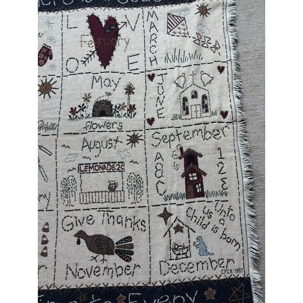 Vintage Christian Blanket Woven Tapestry Ecclesiasties Cottagecore Prairie Cozy